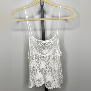 Millau LF Women White Floral Embroidered Lace Tank Top